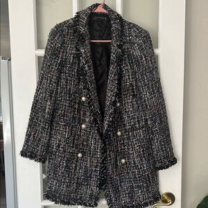 Zara Tweed Sequins and Pearl Embellished Double-Breasted Jacket